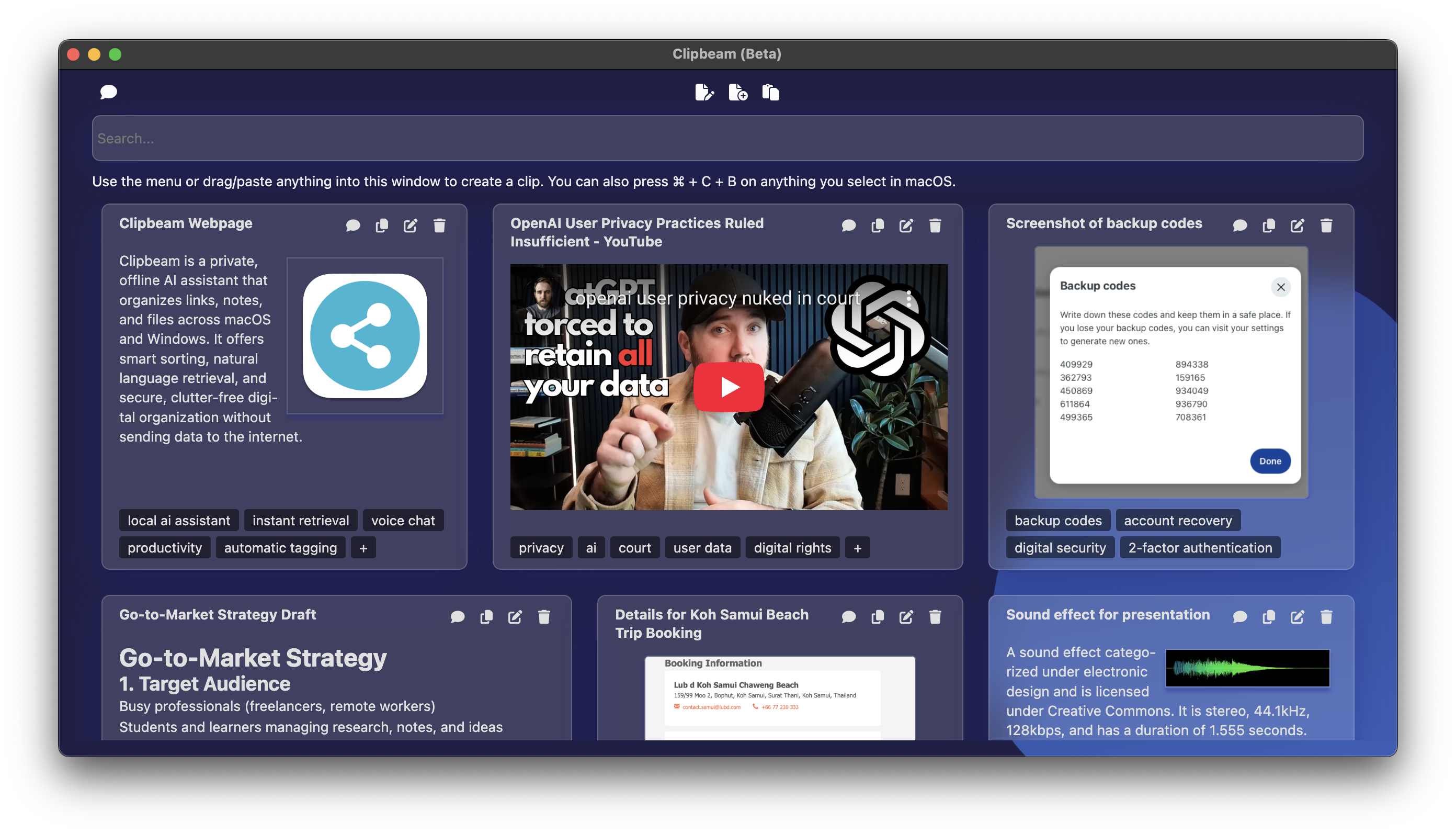 Clipbeam App UI